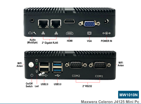 MW1010N Intel Celeron J4125 4GB 128GB SSD 2*Gigabit Ethernet WI-FI Freedos Mini PC