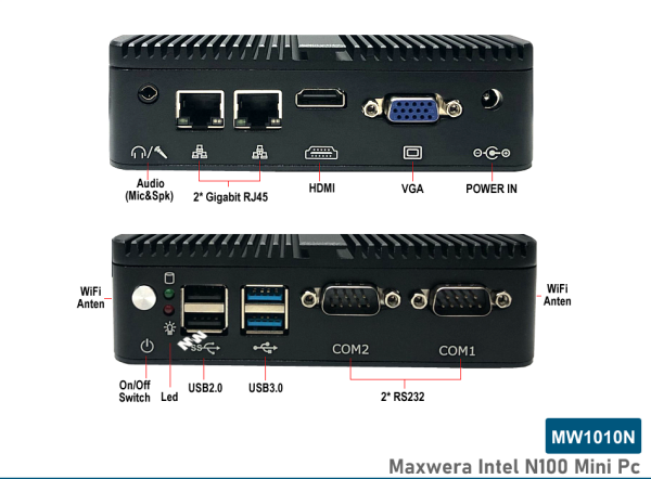 MW1010N Intel N100 4GB RAM 128GB SSD 2*Gigabit Ethernet WI-FI Freedos Mini PC