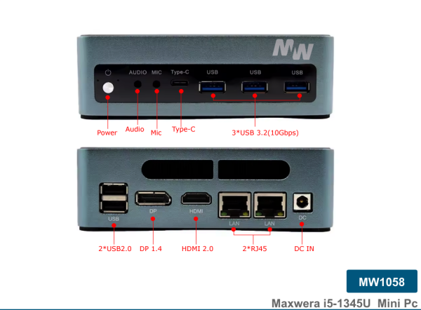 MW1058 Intel Core i5-1345U 8GB 256GB M.2 NVMe SSD WI-FI Freedos Mini PC