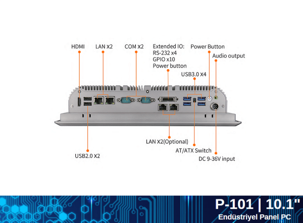Maxwera P-101 Panel Pc | 10.1'' Celeron J4125 8GB 256GB SSD FreeDOS